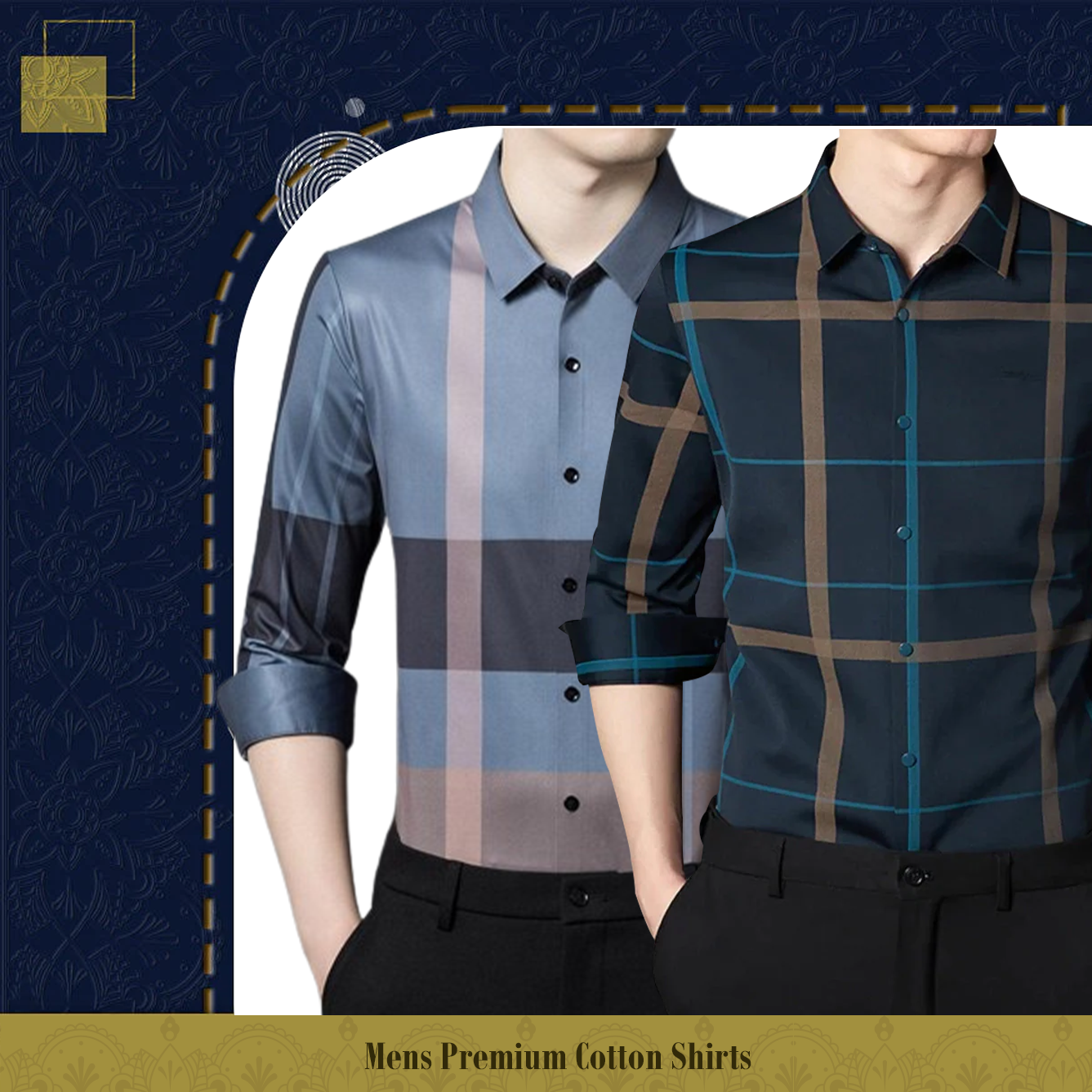 Pack of 2 Full Sleeve Cotton Check Shirt (D GREY+BLUE G)