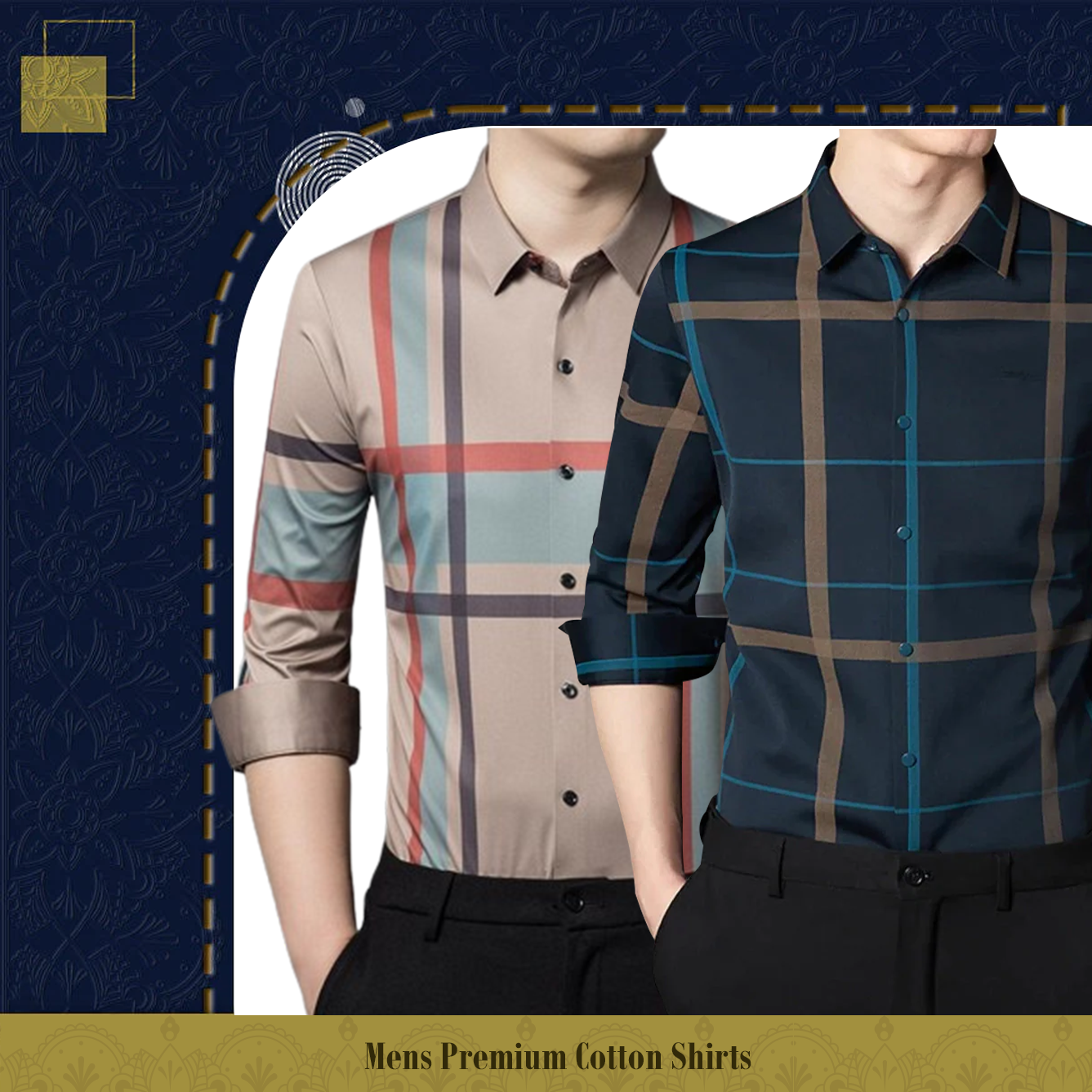 Pack of 2 Full Sleeve Cotton Check Shirt (PEACH+BLUE G)