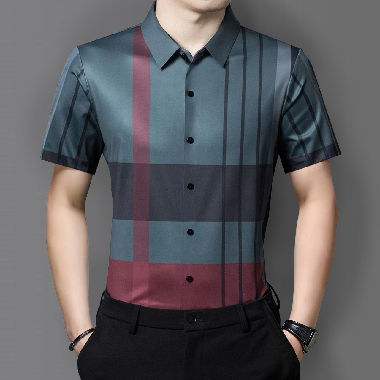 Half Sleeves Men's Cotton Check Shirt